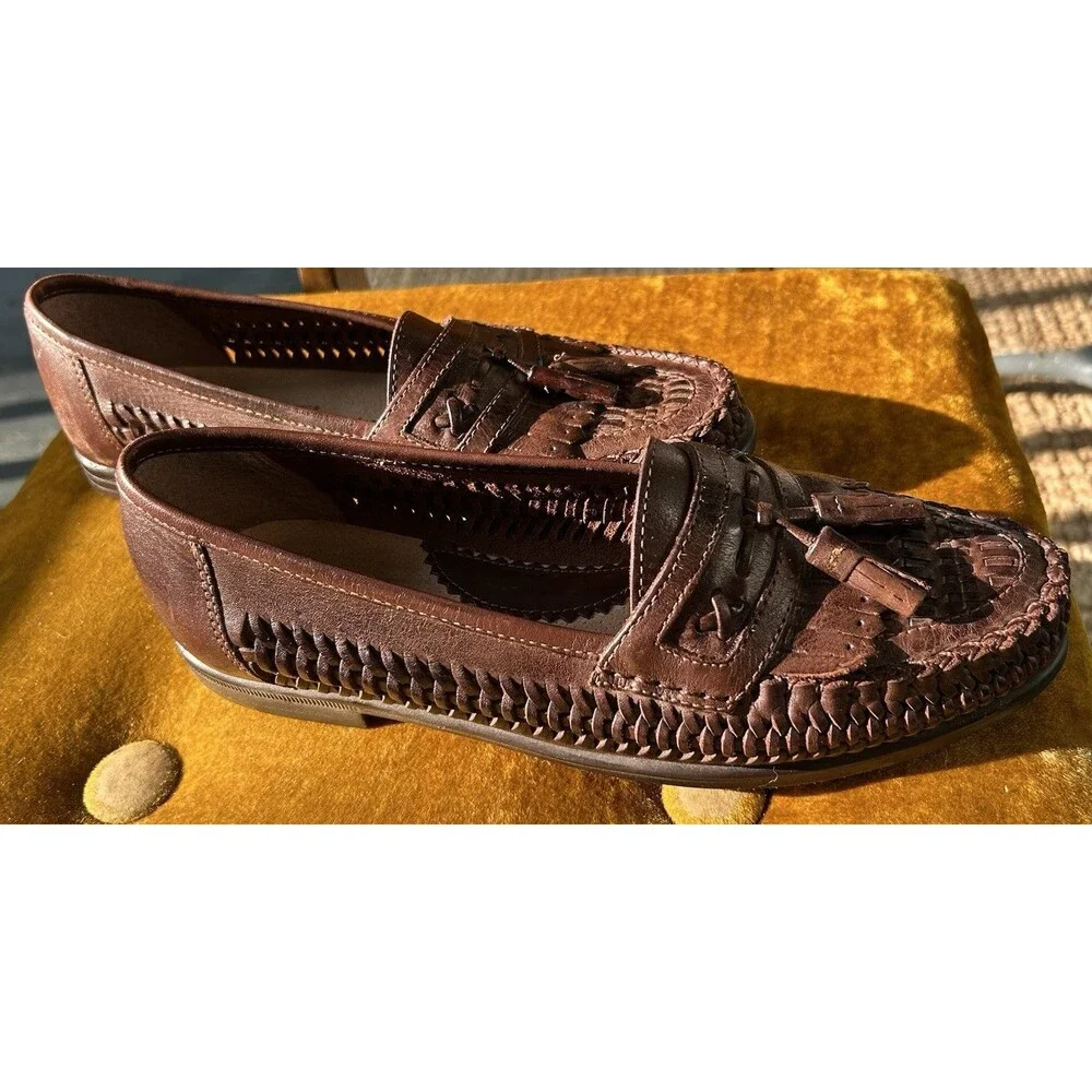Vintage Stacy Adams Woven Leather Loafers Men’s Size 9 Mahogany Made In Brazil